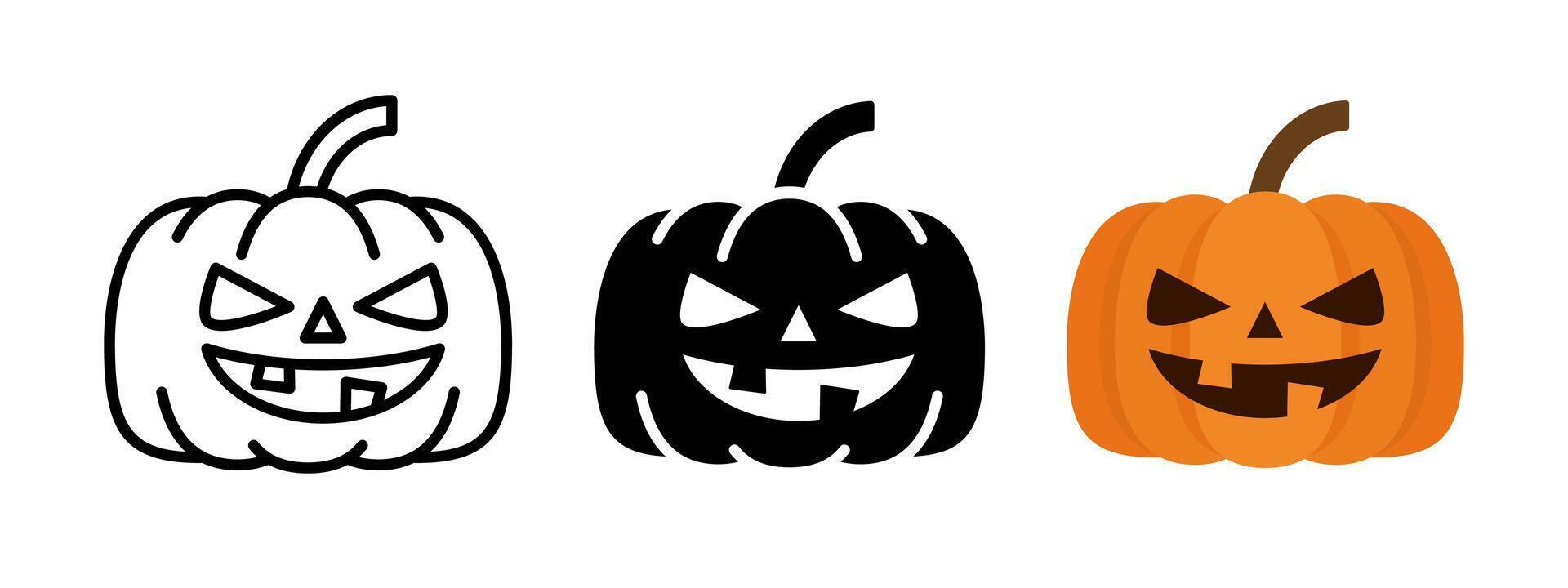 Cute Halloween pumpkin icon. Smiling pumpkin illustration. Funny pumpkin with scary face symbol. Spooky orange Halloween decoration. vector