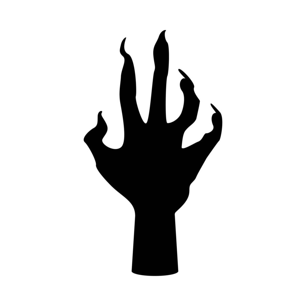 Zombie arm illustration. Monster hand silhouette. Demon fist symbol. Undead palm sign. Horror nightmare isolated concept. Dead man fingers icon. Creepy Halloween zombie arm design. vector