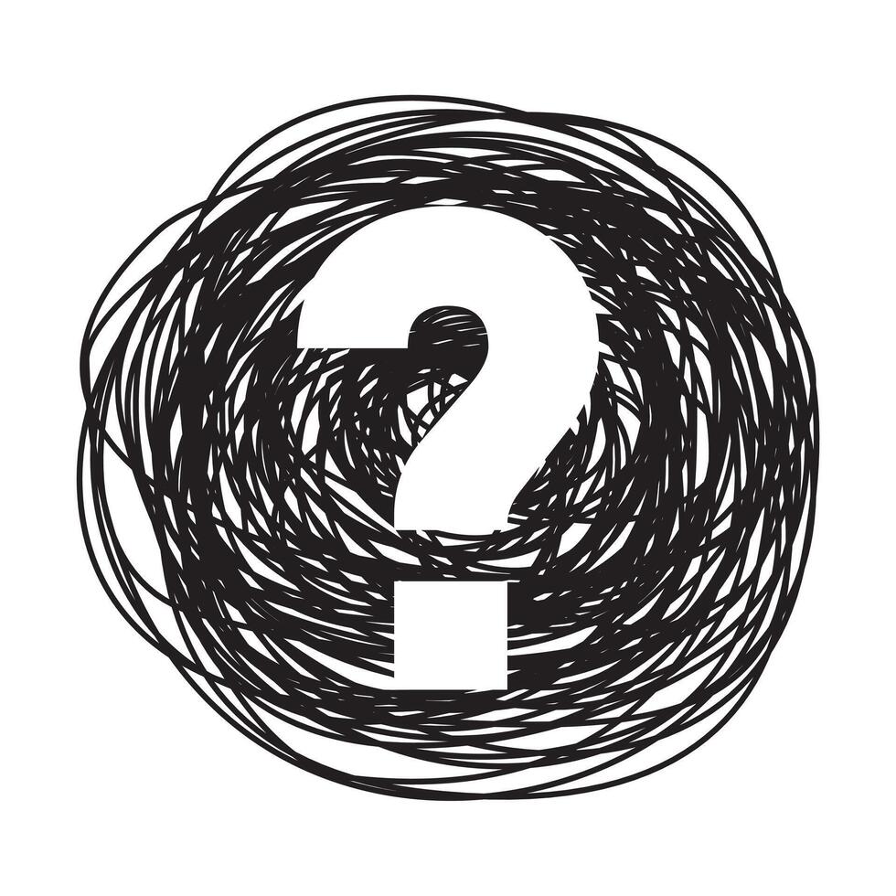 Question mark on black scribbles. Isolated on white background. vector