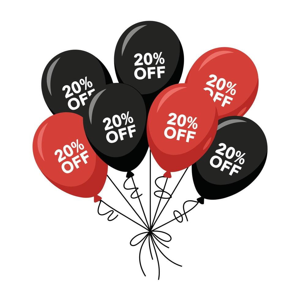 black and red balloons with 20 percent off vector
