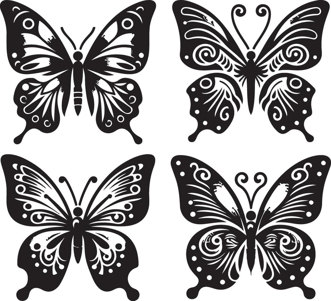 Graceful Flutter Elegant Butterfly Silhouettes vector