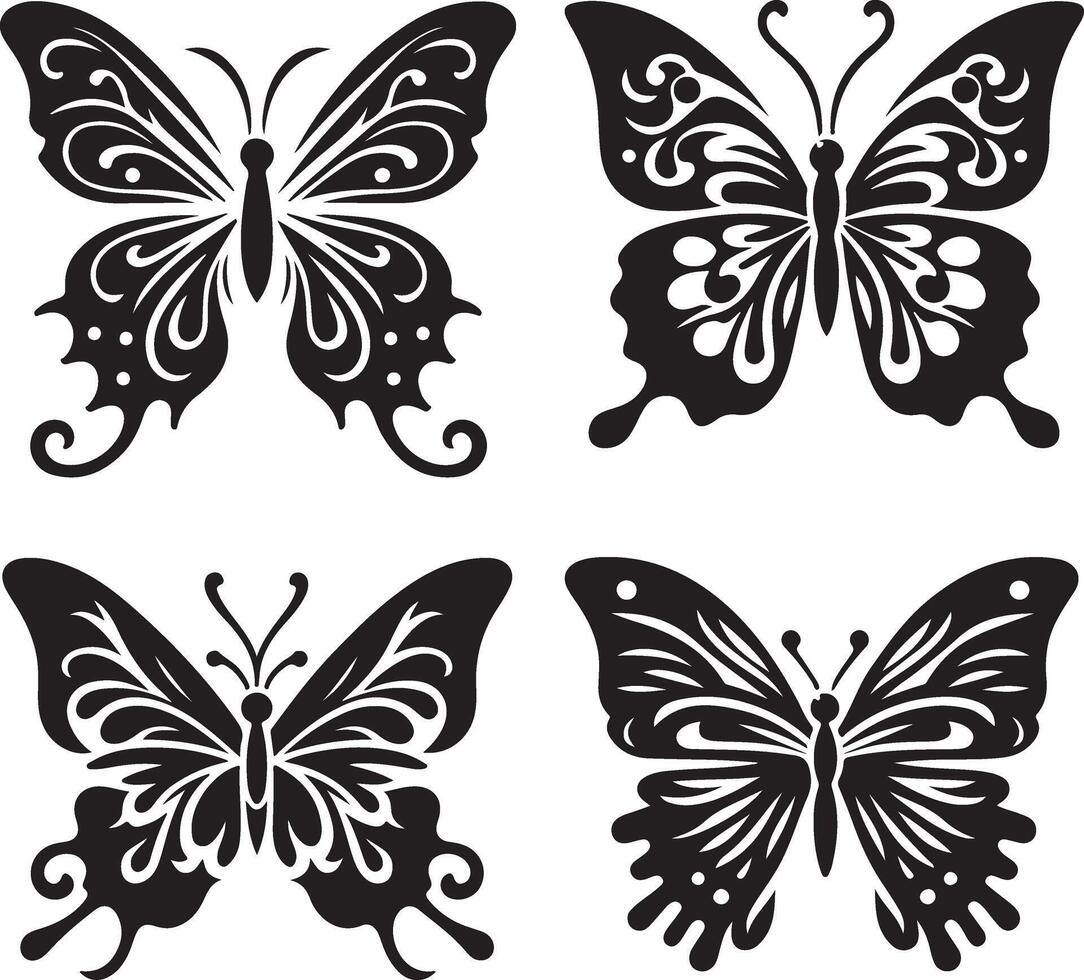 Serenity in Flight Butterfly Silhouette Icons vector
