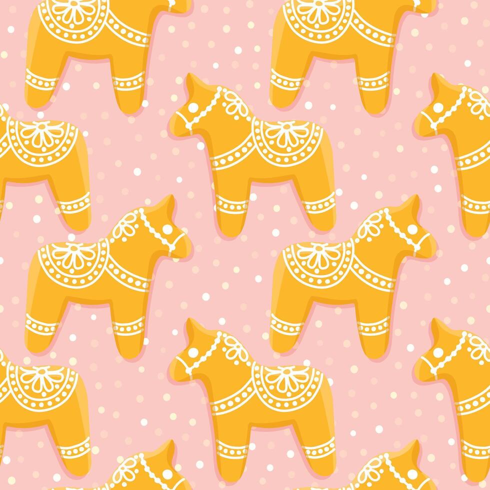 Gingerbread horse coockie powdered with sugar, seamless pattern vector