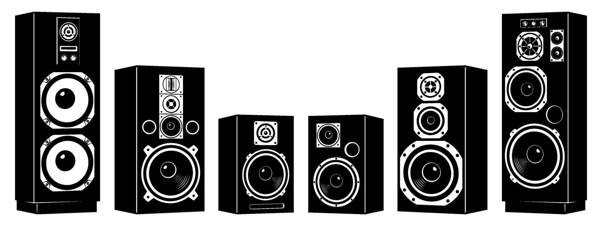 Retro Audio Speakers Silhouettes. Cliparts isolated on white. vector