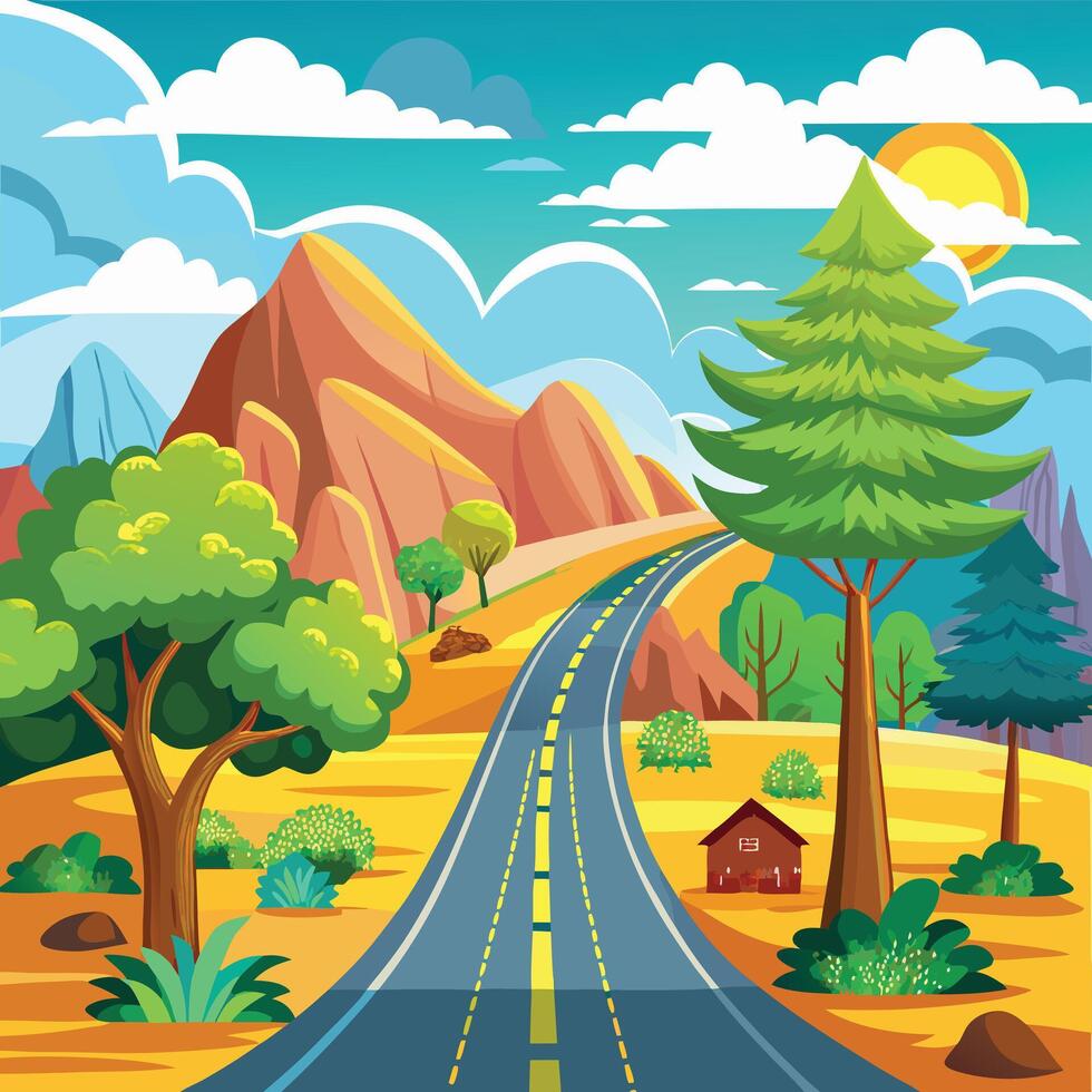illustration of a road in the mountains vector
