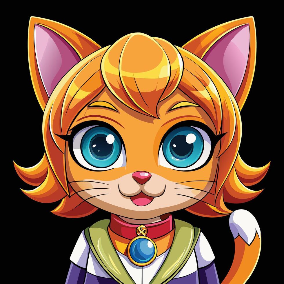 A cartoon cat with blue eyes and a bow tie vector