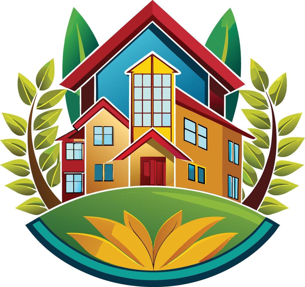 A house with trees and leaves on it vector