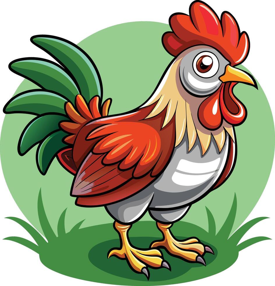 Cartoon rooster standing on grass vector