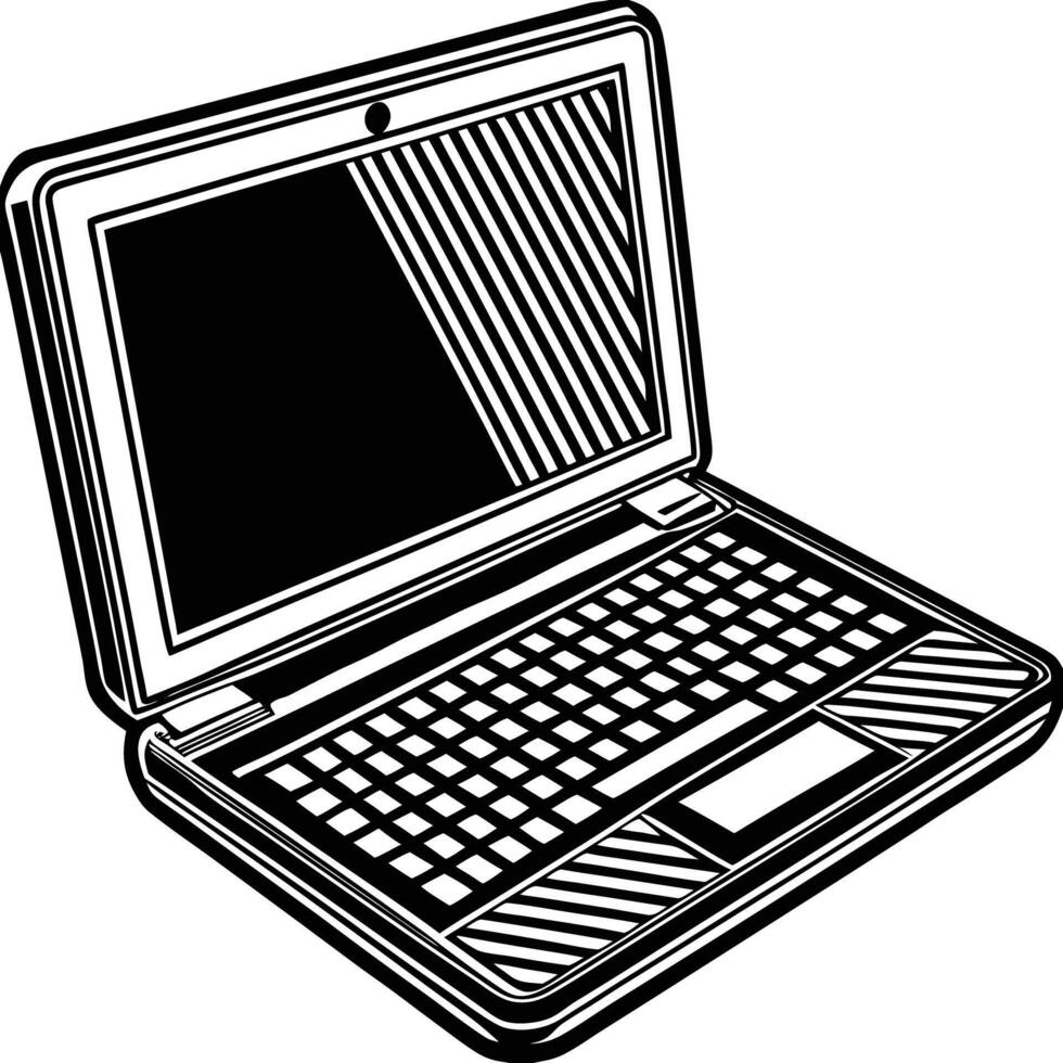 A black and white drawing of a laptop computer vector