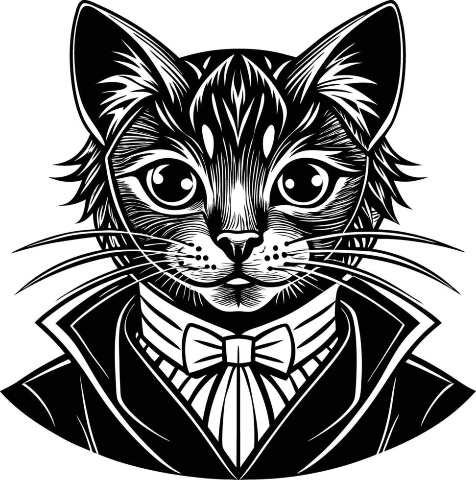 A cat in a suit and tie with a bow tie vector