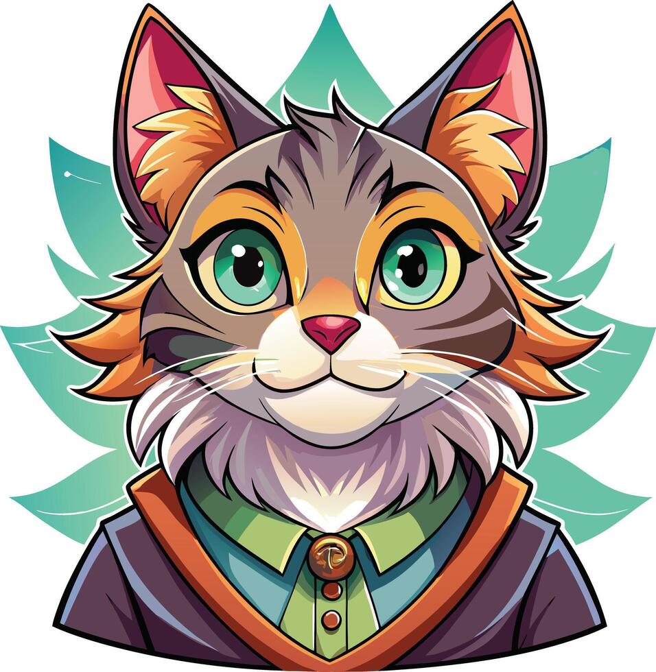 A cartoon cat with green eyes and a green tie vector