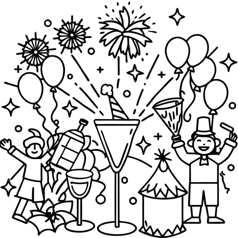 New year coloring pages for kids vector