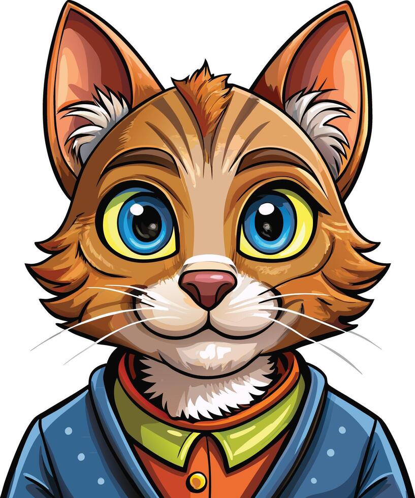 A cartoon cat with blue eyes and a blue tie vector