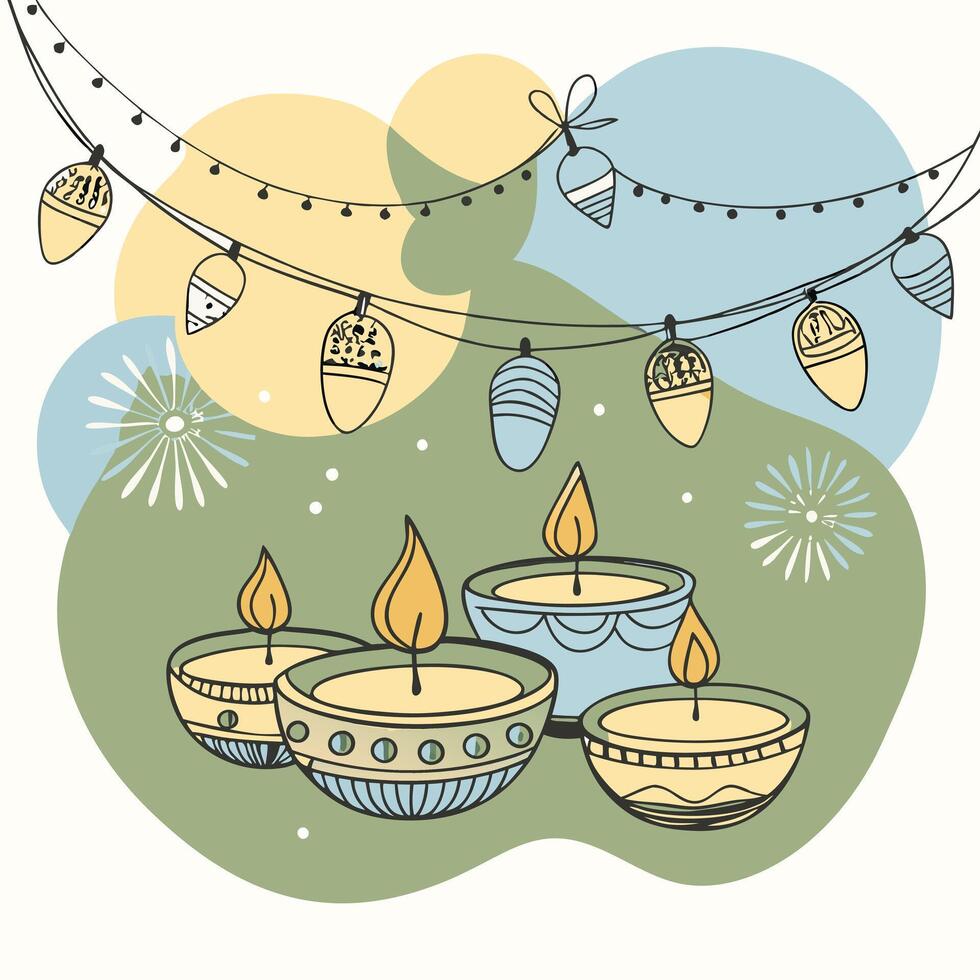 Diwali background with candles and garlands vector