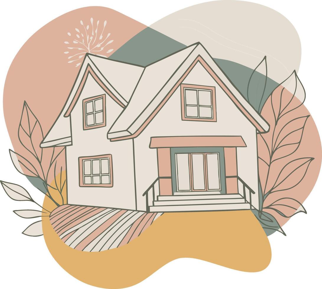 A cartoon house with a tree and flowers vector