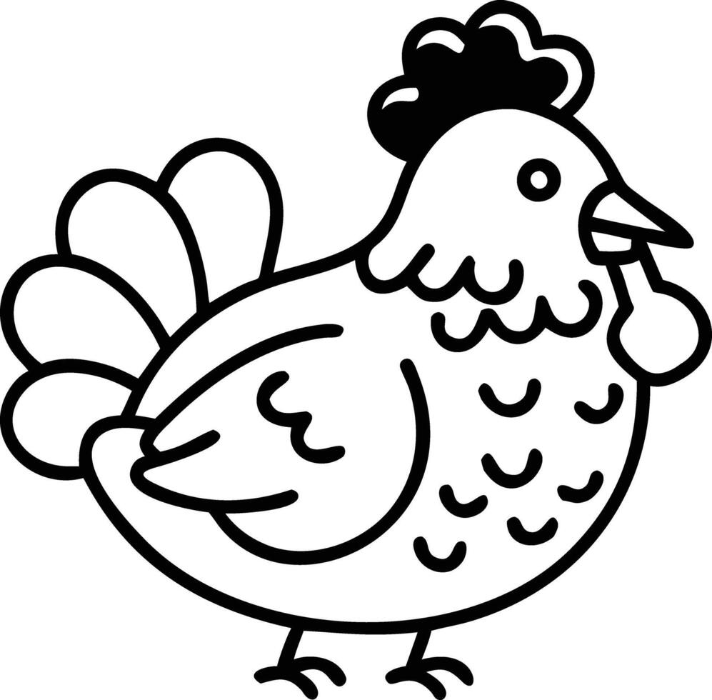 A black and white drawing of a chicken vector