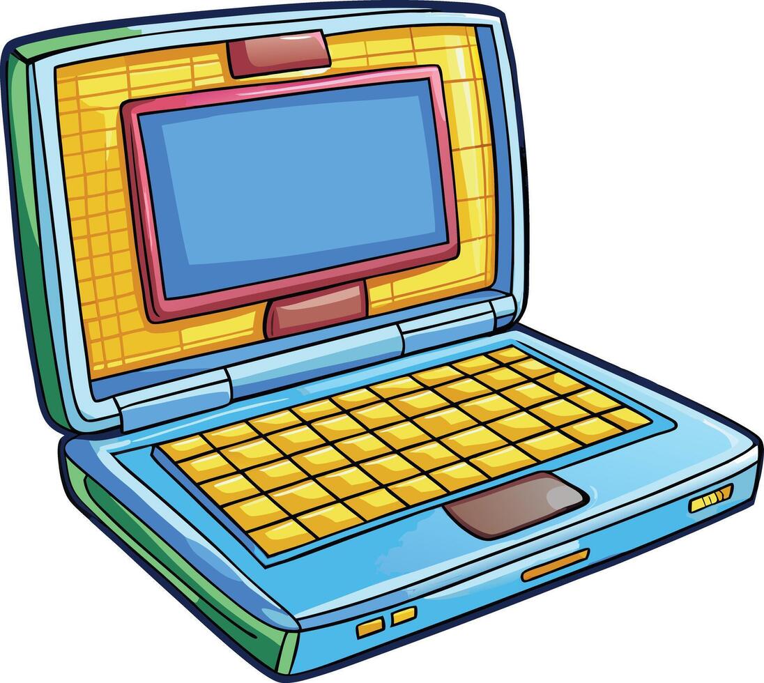 A cartoon laptop computer with a blue screen vector