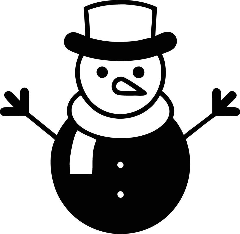 A black and white snowman with a hat and scarf vector