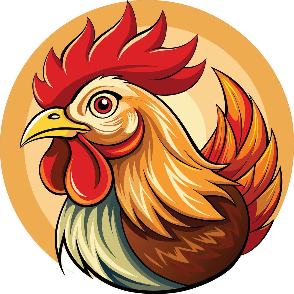 A cartoon rooster with red feathers on a white background vector