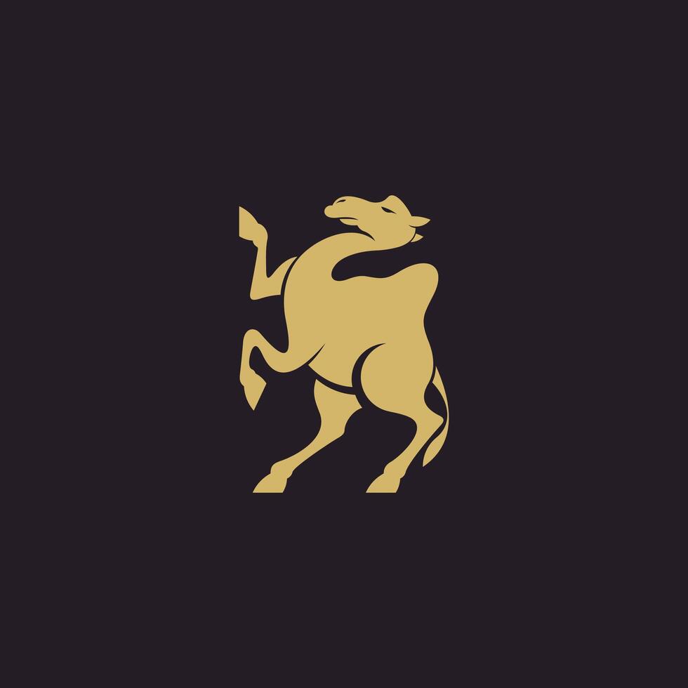 A gold camel logo on a black background vector