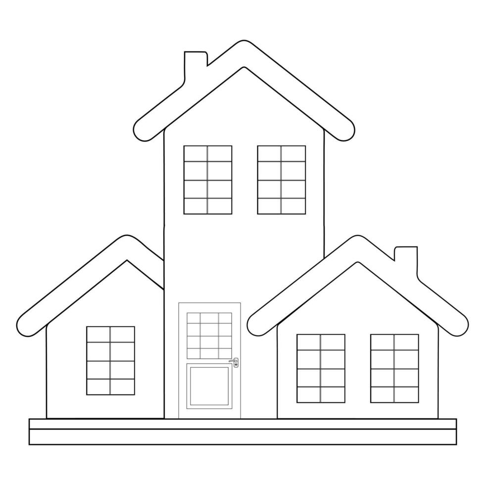 Two-Story House with Attic Room, Stroke and Pixel Perfect. Minimalist black house icon, Collection home sign, flat style houses in outline and line design vector