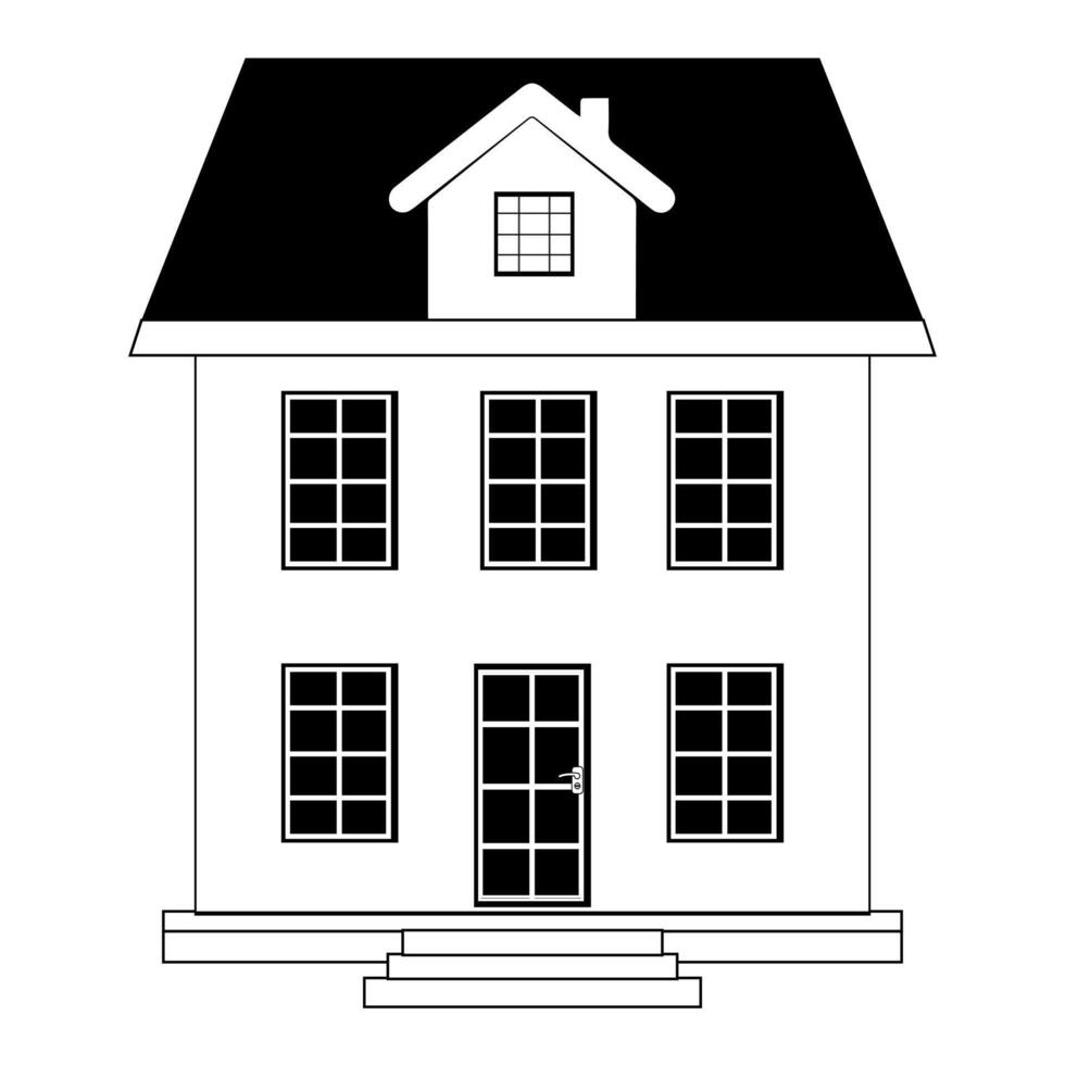 Two-Story House with Attic Room, House Icon with Editable Stroke and Pixel Perfect. Minimalist black house icon, Collection home sign, flat style houses in outline and line design vector