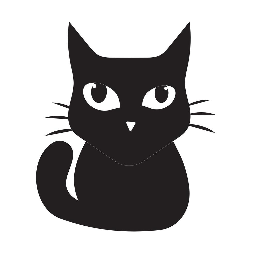 Cute Black Cat Icon with Big Eyes vector