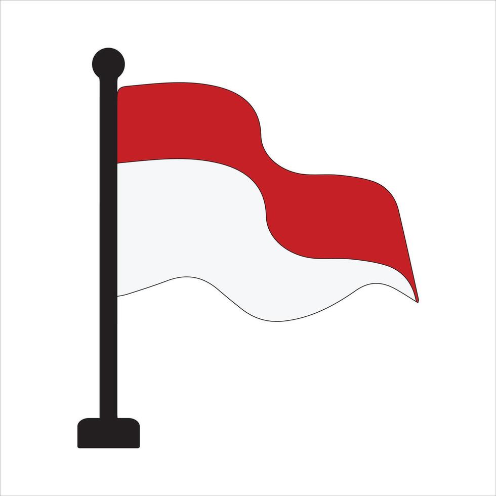 Indonesian Flag Flying on Pole icon illustration vector