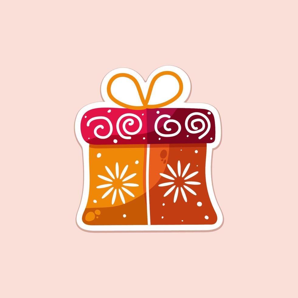 one isolated flat orange christmas box on beige background. christmas simple flat art vector