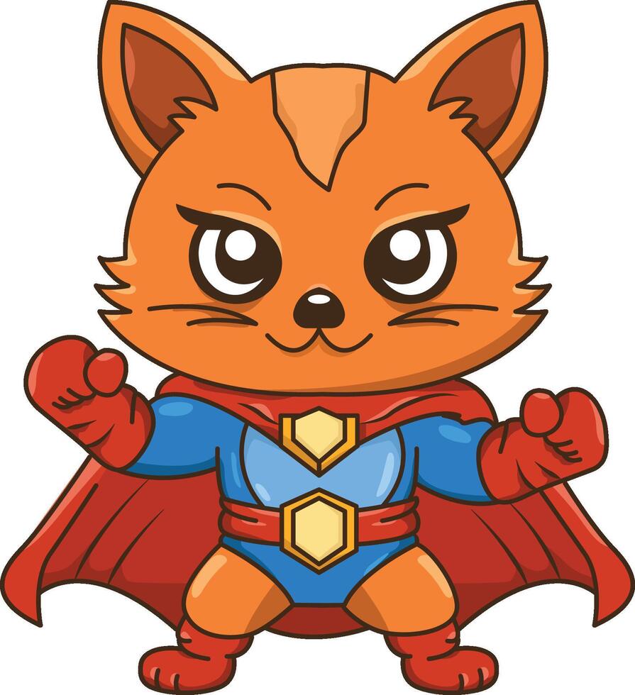 Cute Cat Animal Superhero Cartoon Drawing vector