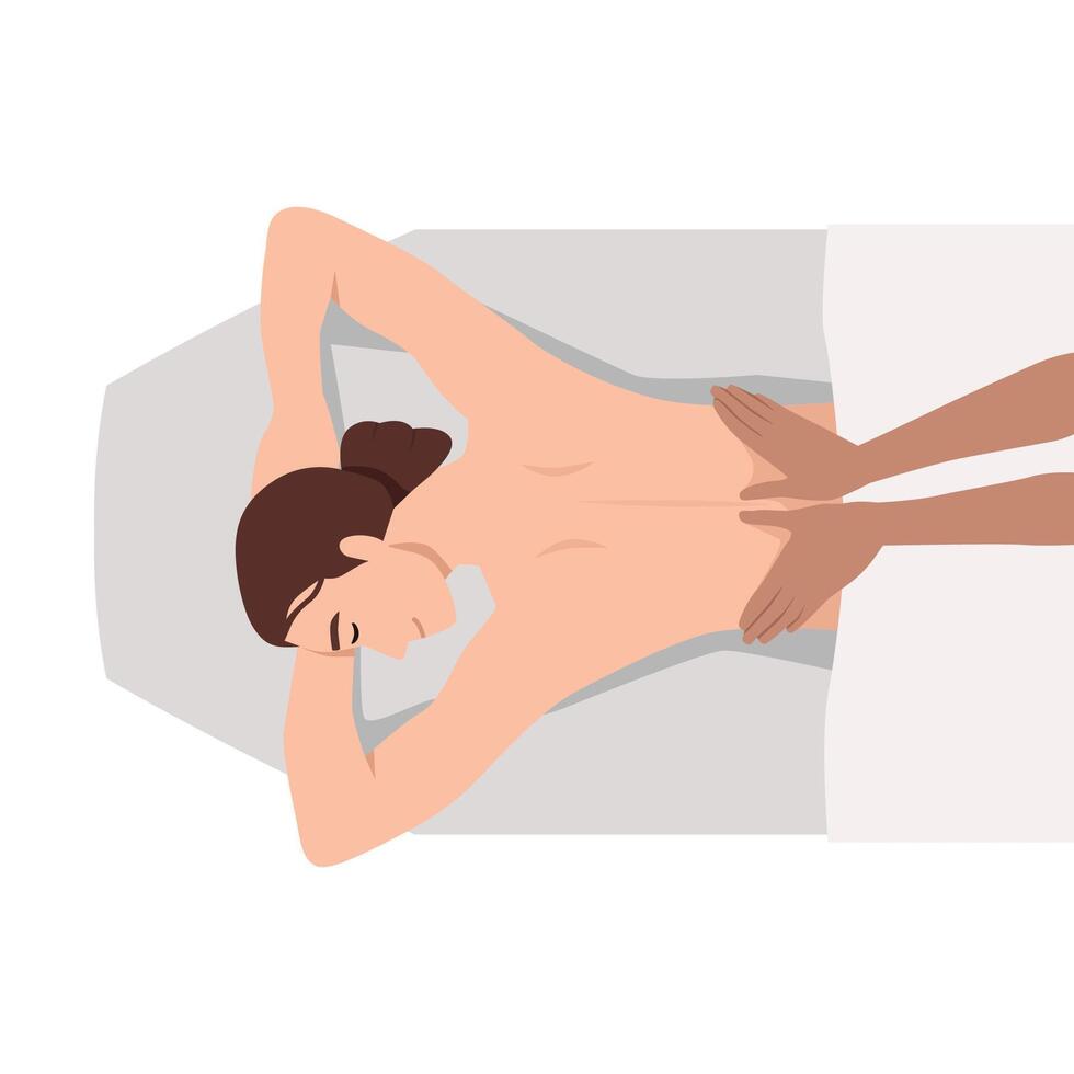 Spa procedure in beauty salon interior. Back treatment and relaxation. vector