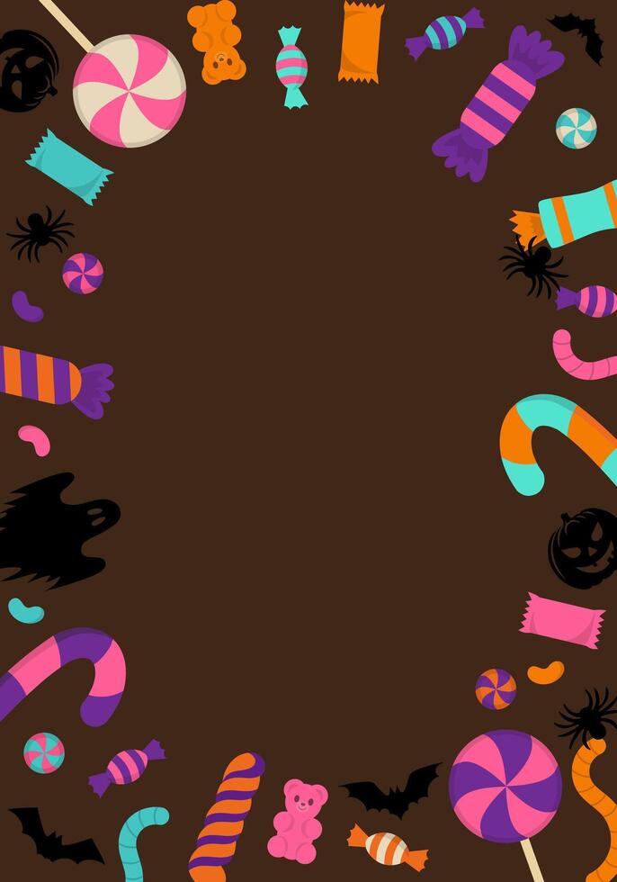 Vertical Halloween background with candies in bright colors vector