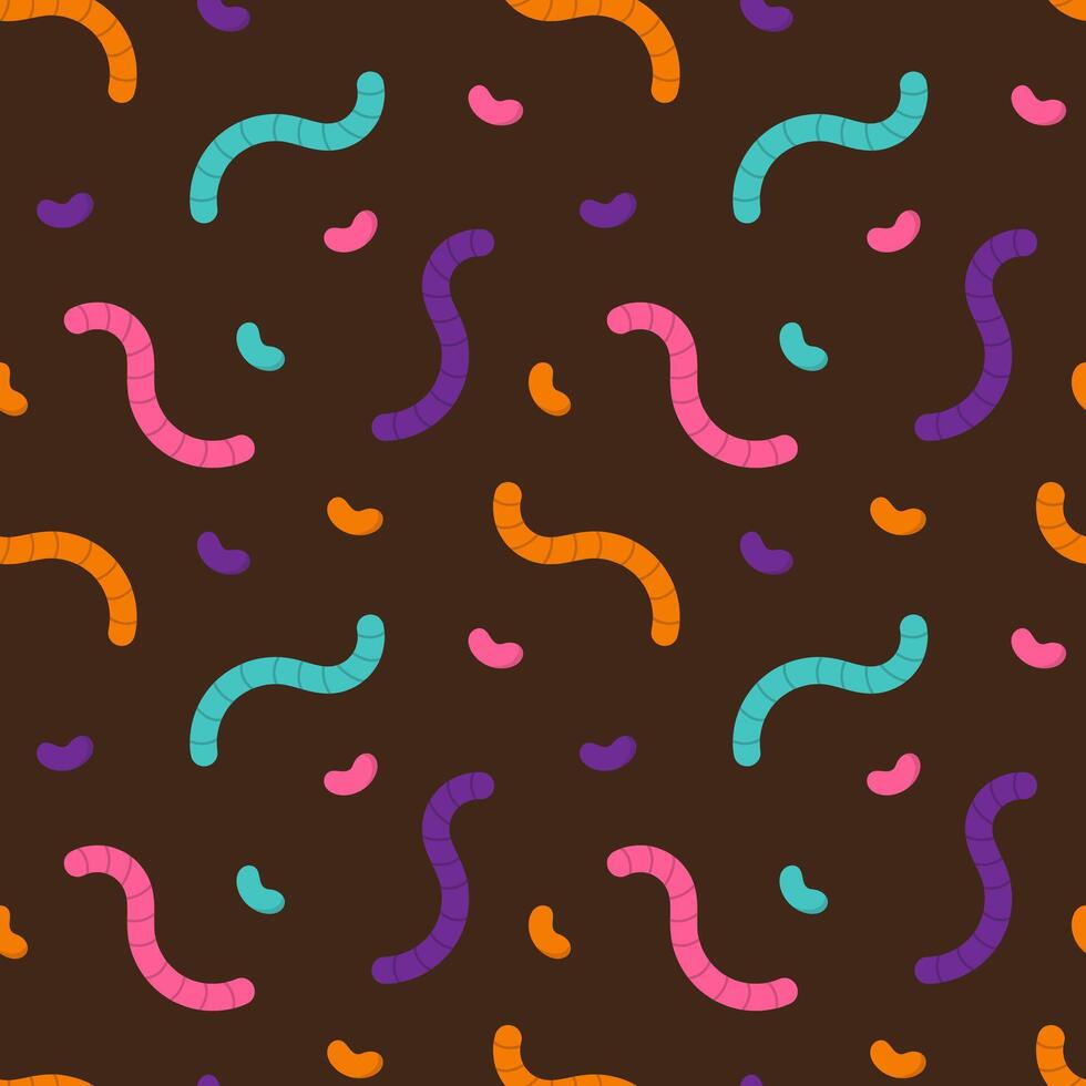 Seamless pattern with colorful gummy worms and jelly beans. vector