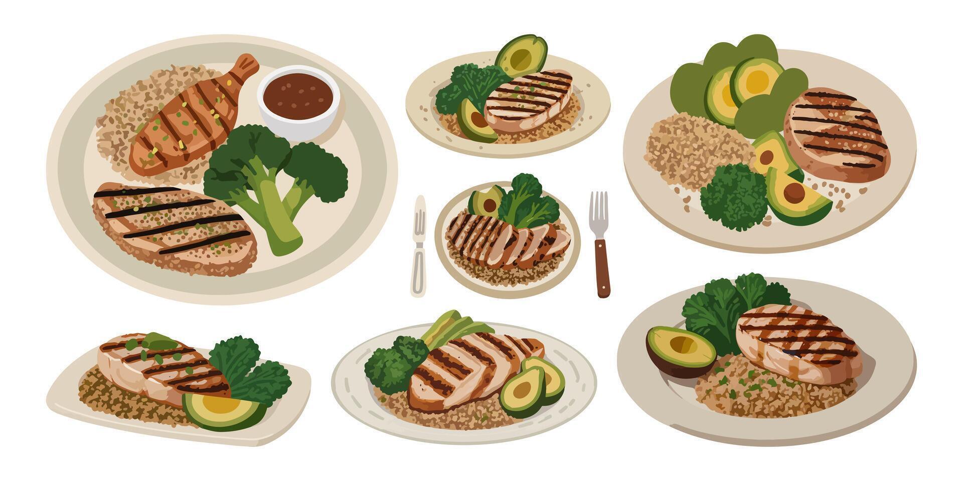 Grilled Chicken with Quinoa Illustration vector