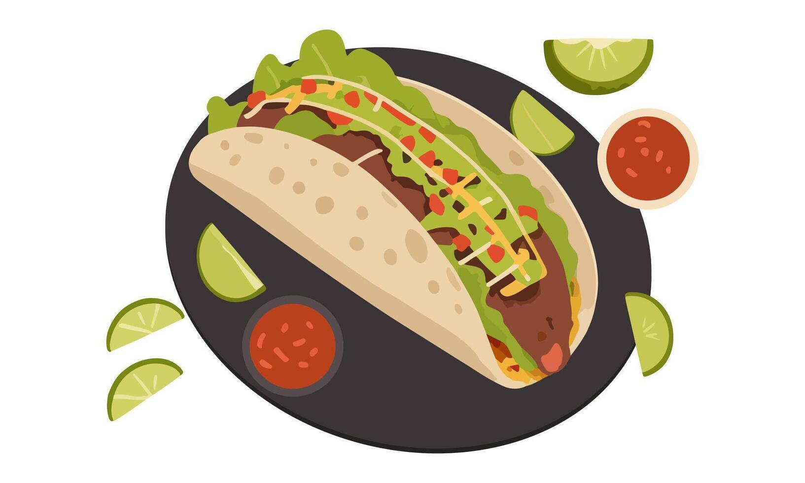 Taco with Guacamole and Salsa vector