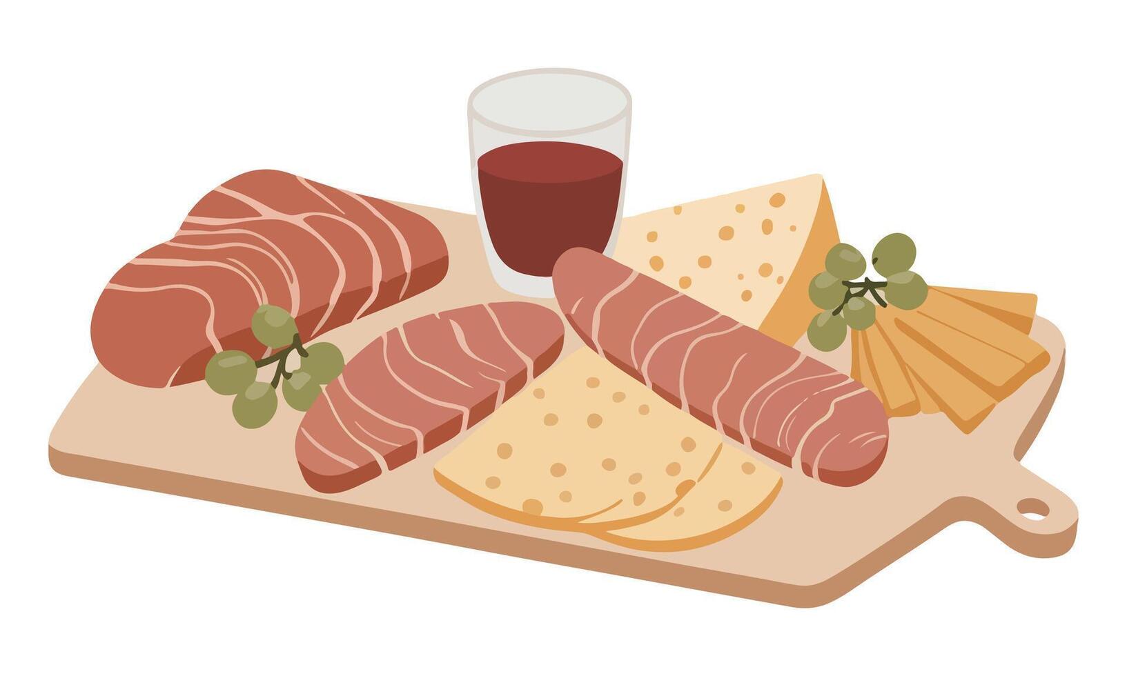 Soppressata and Prosciutto Charcuterie Board with Cheese and Olives vector