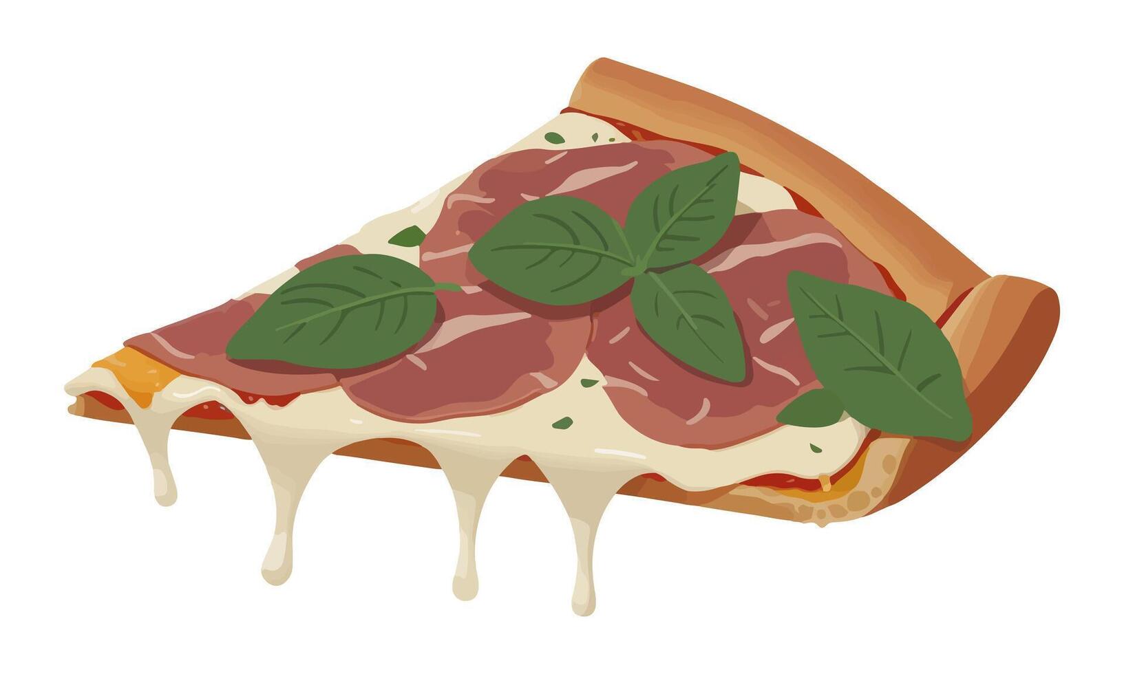 Prosciutto Pizza Slice with Melting Cheese in Style vector