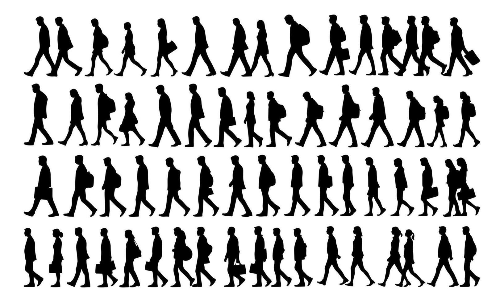 Black Silhouettes of Individuals Walking in Different Poses vector