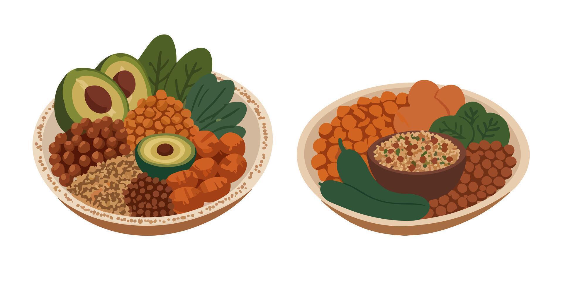 Vegan Buddha Bowl with Fresh Vegetables and Grains vector