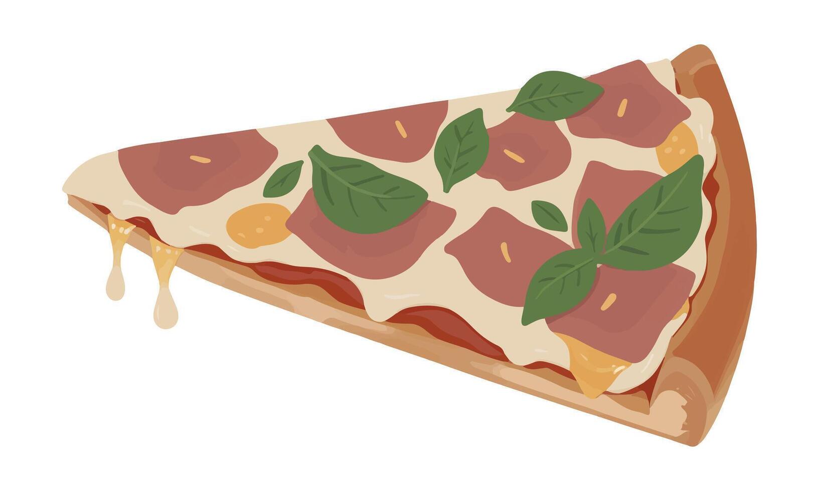 Delicious Prosciutto Pizza Slice with Cheese Melting vector