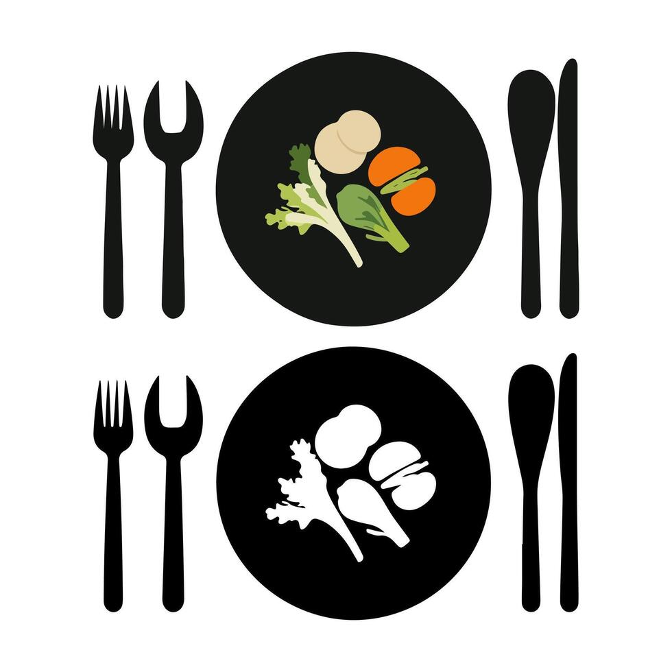 Silhouettes of Food Art and Dishes vector
