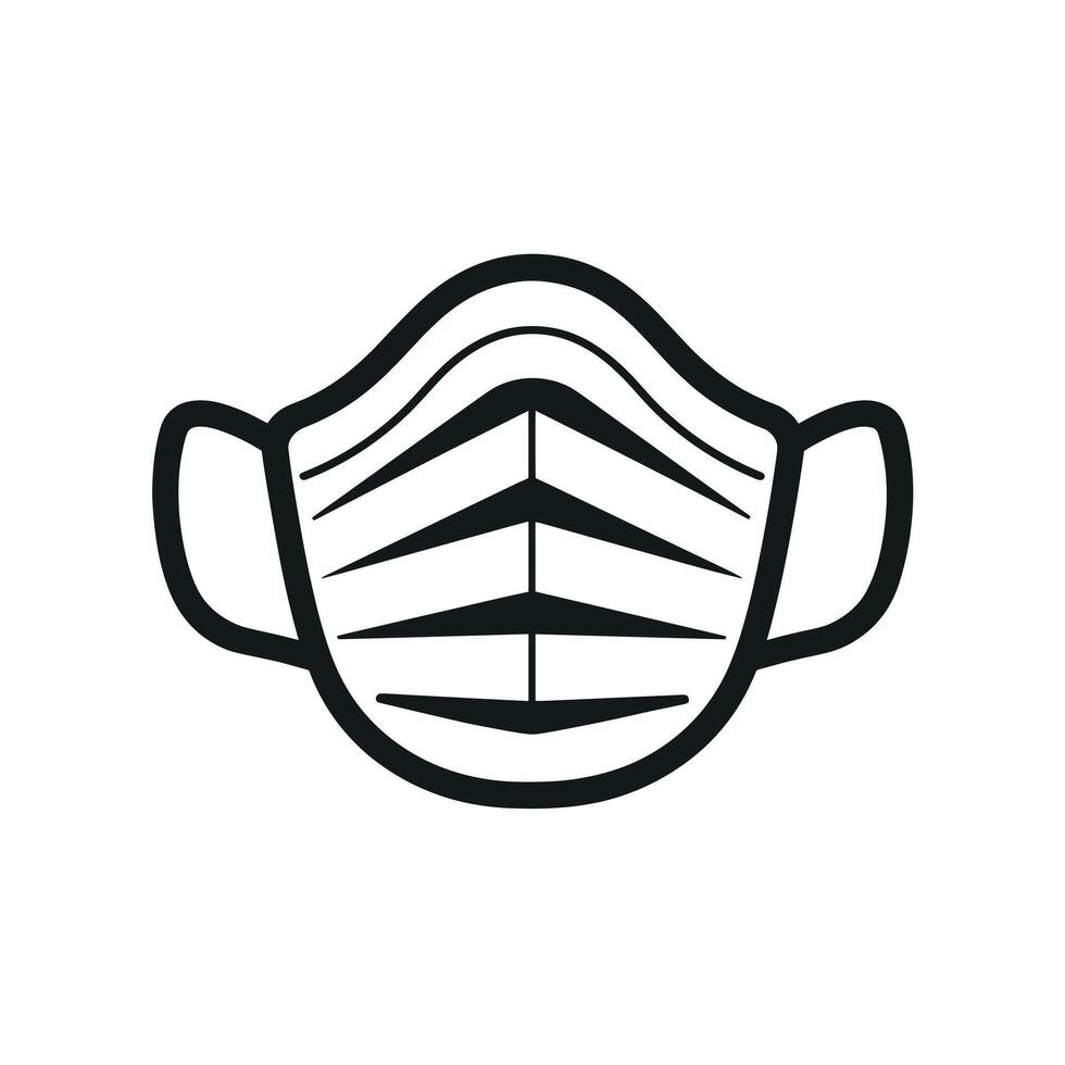 Simple illustration of a protective face mask with ear loops in black and white. vector