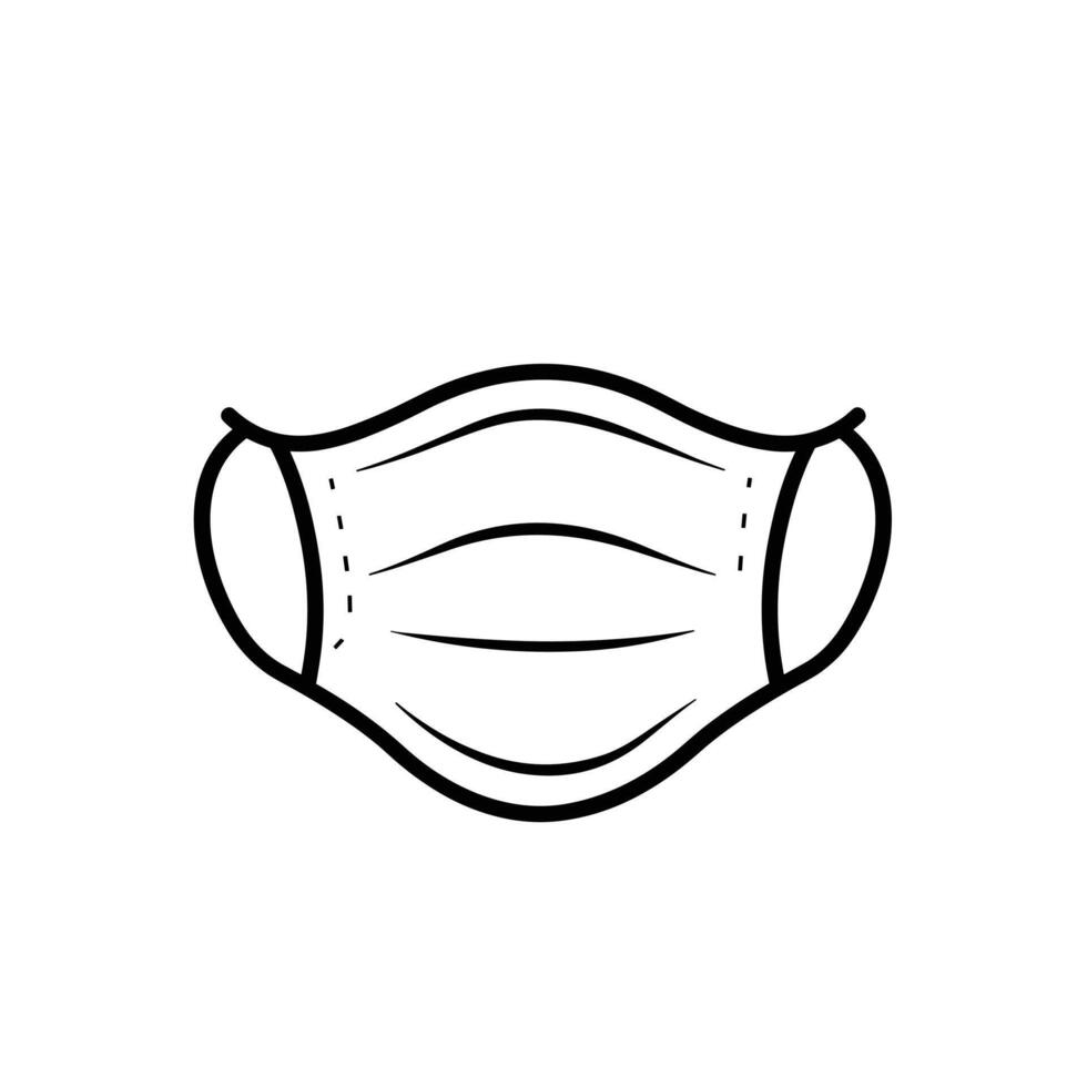 Simple black and white illustration of a disposable face mask. vector
