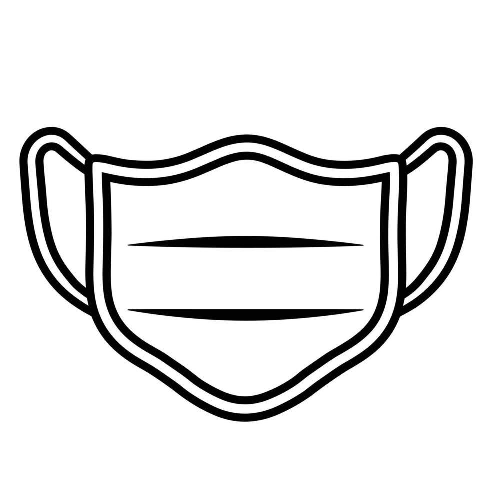 Black and white illustration of a face mask with ear loops. vector