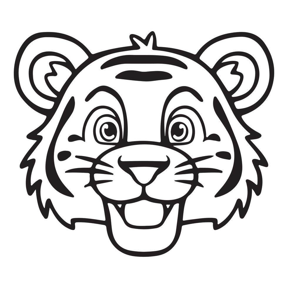 Funny Tiger Face Coloring Book Page for Kids Illustration vector