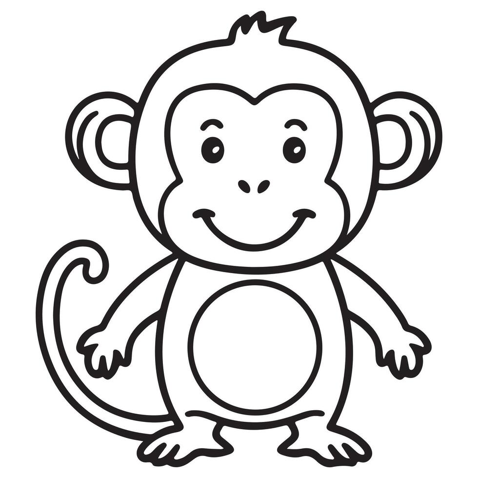 Happy Monkey Illustration Coloring Page for Kids vector
