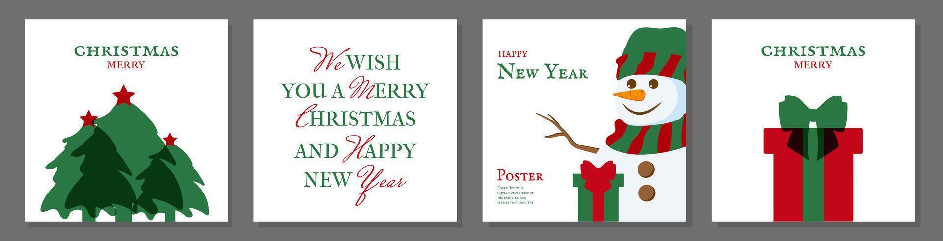 Merry Christmas and Happy New Year Collection Cards. Xmas Templates, Poster, Greeting card, Holiday cover. Minimalist Season Banner with Trendy Typography, Wishes. Design for Web, Social Media, sale. vector