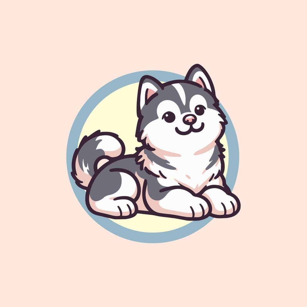 A very adorable Siberian husky puppy, isolated on pink background dan blue circle it can be used to illustrate designs and be used for logos vector