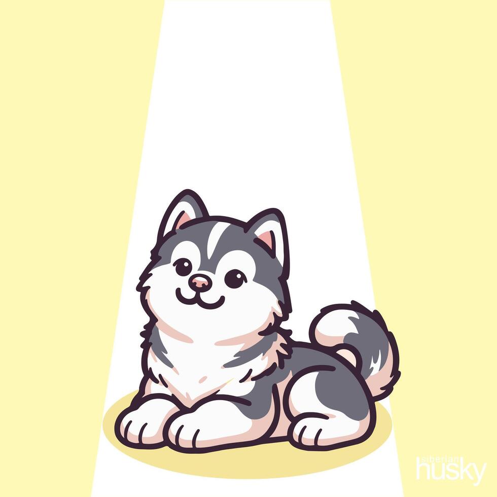 A very adorable Siberian husky puppy, isolated on yellow and white background it can be used to illustrate designs and be used for logos vector