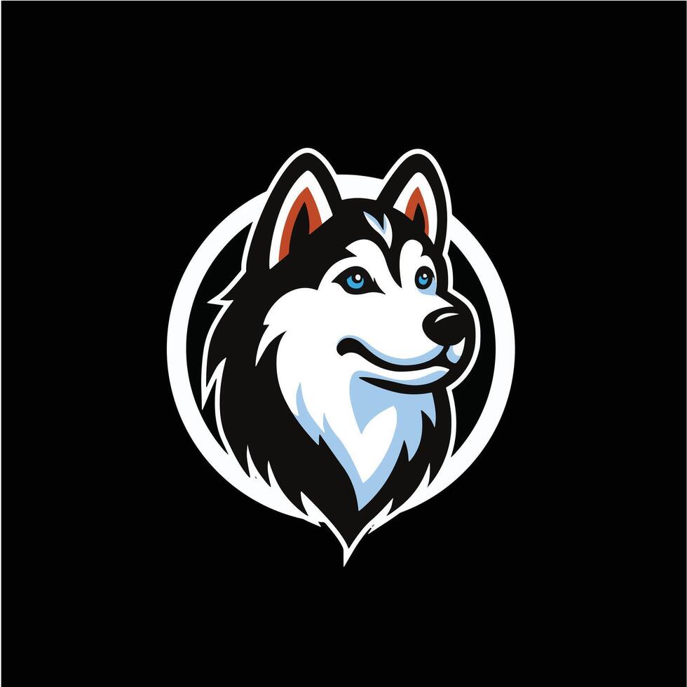 Head of Siberian Husky Dog in white line circle and in front of black background Can Use as Logo vector